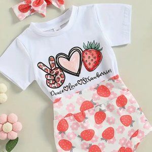 Baby Girl Bummie Set Strawberries Size 9-12 Months